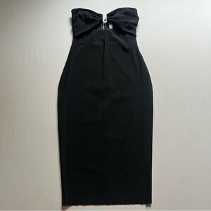 BEC + BRIDGE black mesh knit strapless silver hardware cutout midi dress